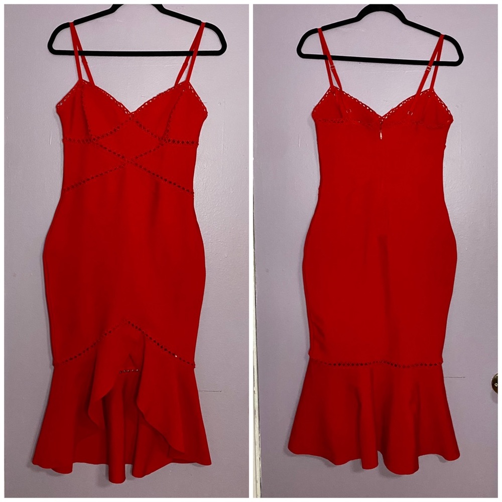 Fashion Nova red mermaid bandage midi dress, size M, never used